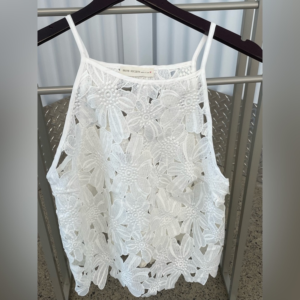 Haute Society White Floral Lace Top-Sz L